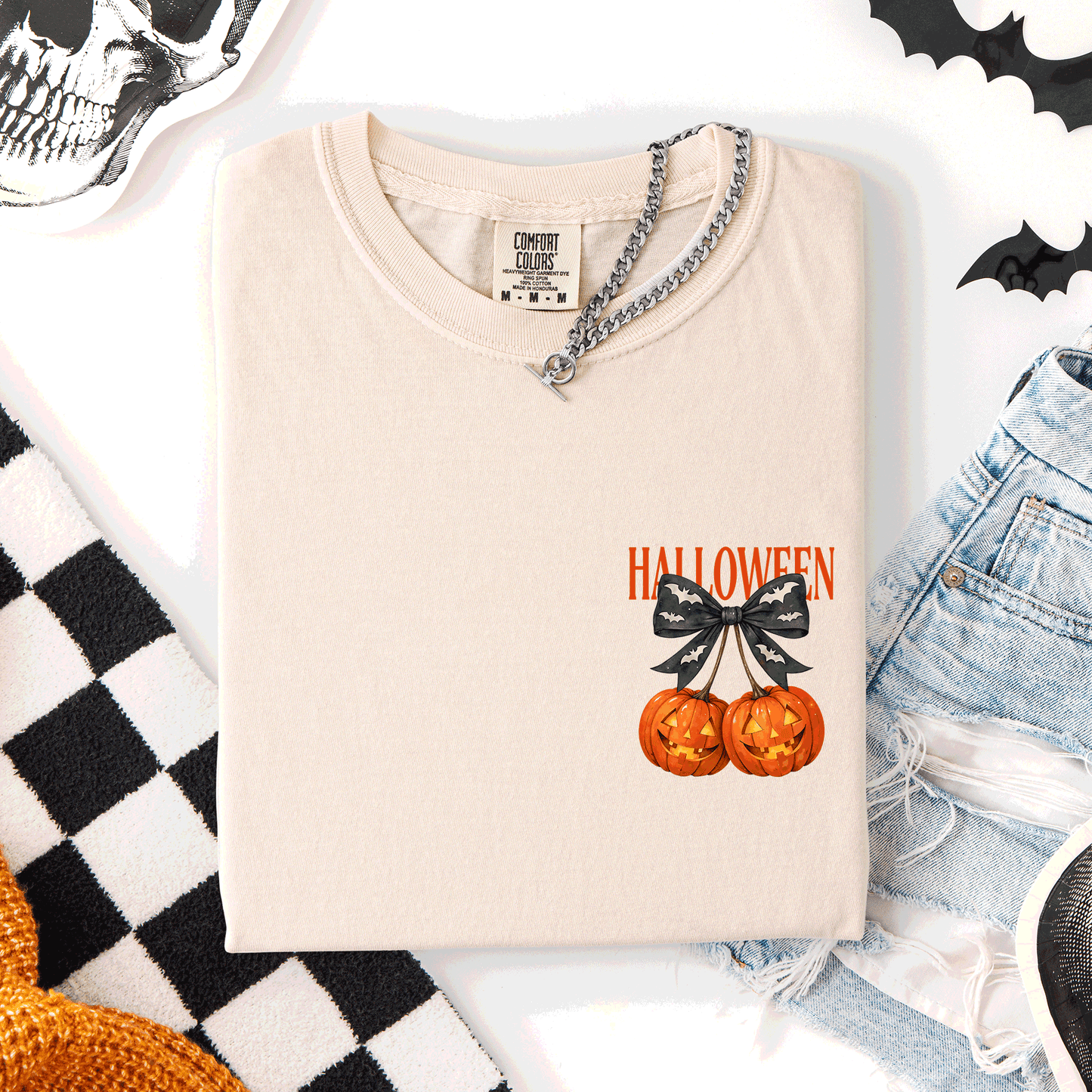 Halloween Jack o Lanterns, Cherry, Coquette, Cute, Adorable, Pocket, Comfort Colors T-Shirt