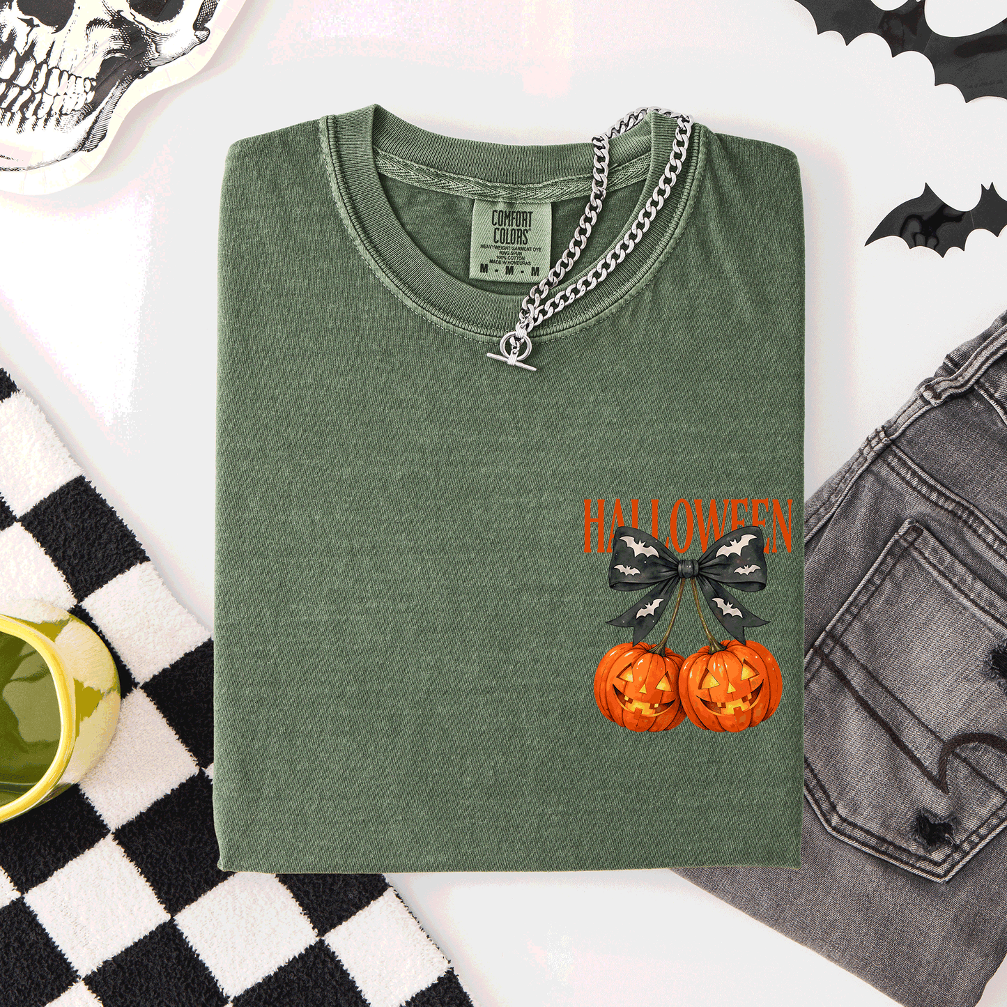 Halloween Jack o Lanterns, Cherry, Coquette, Cute, Adorable, Pocket, Comfort Colors T-Shirt