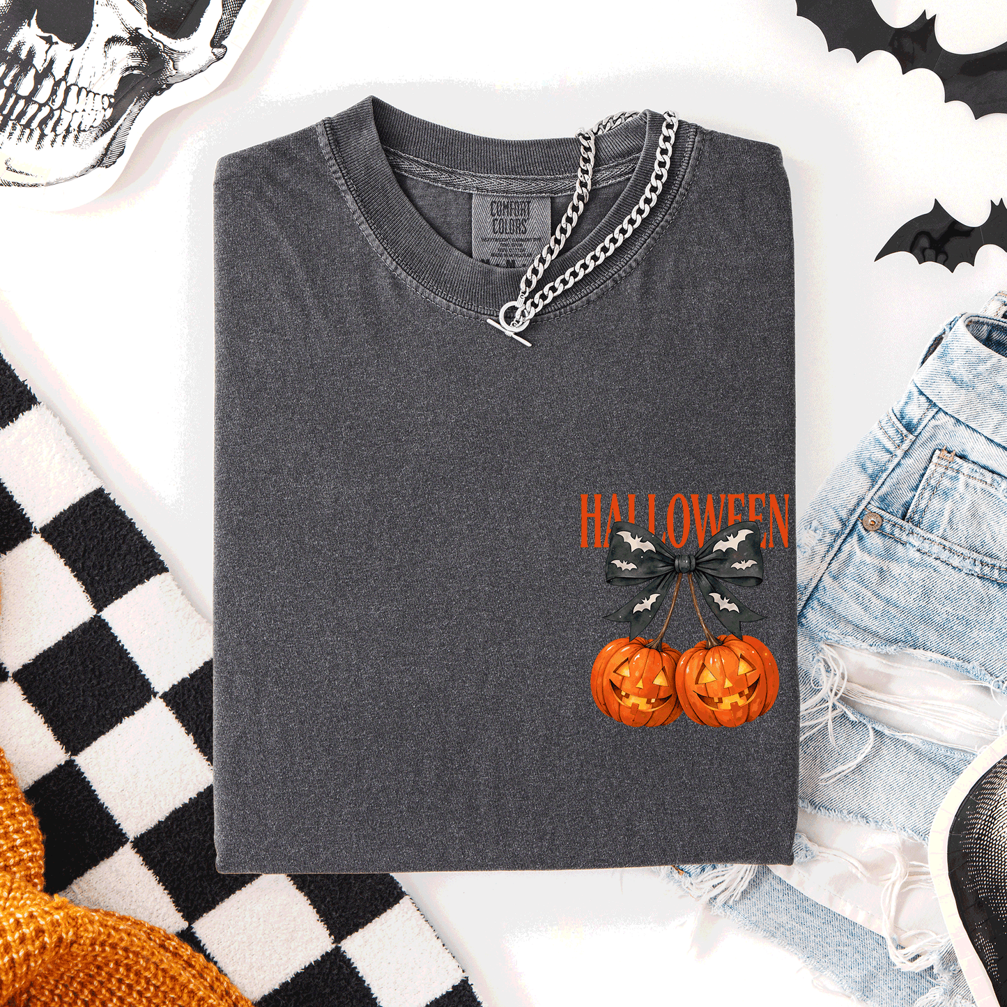 Halloween Jack o Lanterns, Cherry, Coquette, Cute, Adorable, Pocket, Comfort Colors T-Shirt