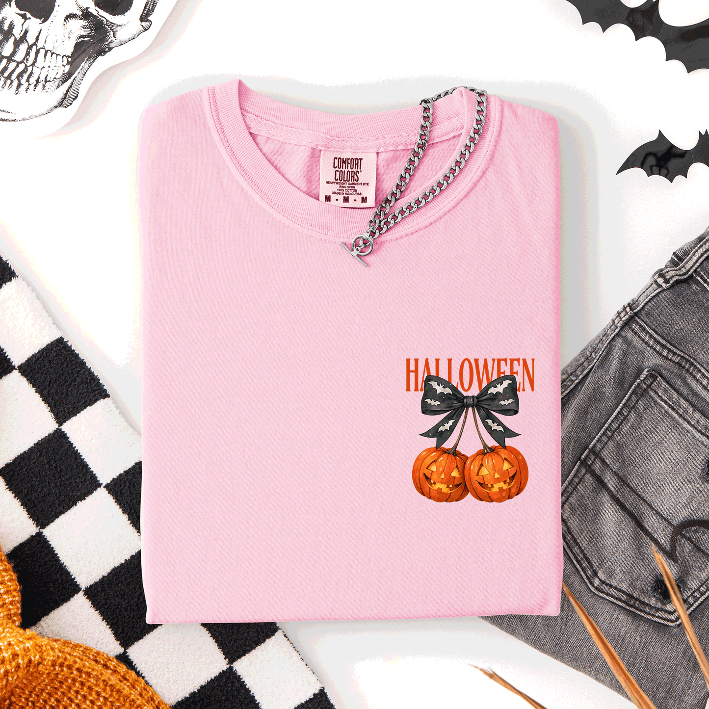 Halloween Jack o Lanterns, Cherry, Coquette, Cute, Adorable, Pocket, Comfort Colors T-Shirt