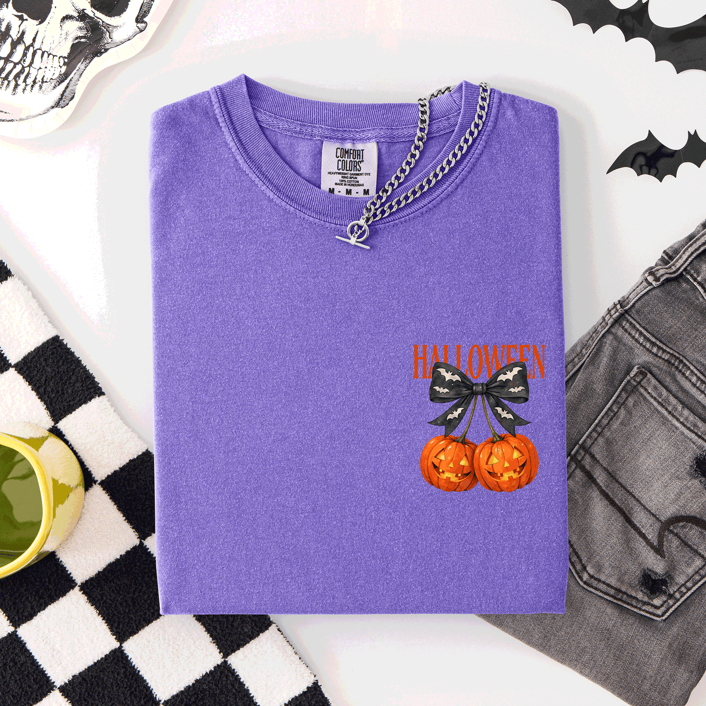 Halloween Jack o Lanterns, Cherry, Coquette, Cute, Adorable, Pocket, Comfort Colors T-Shirt