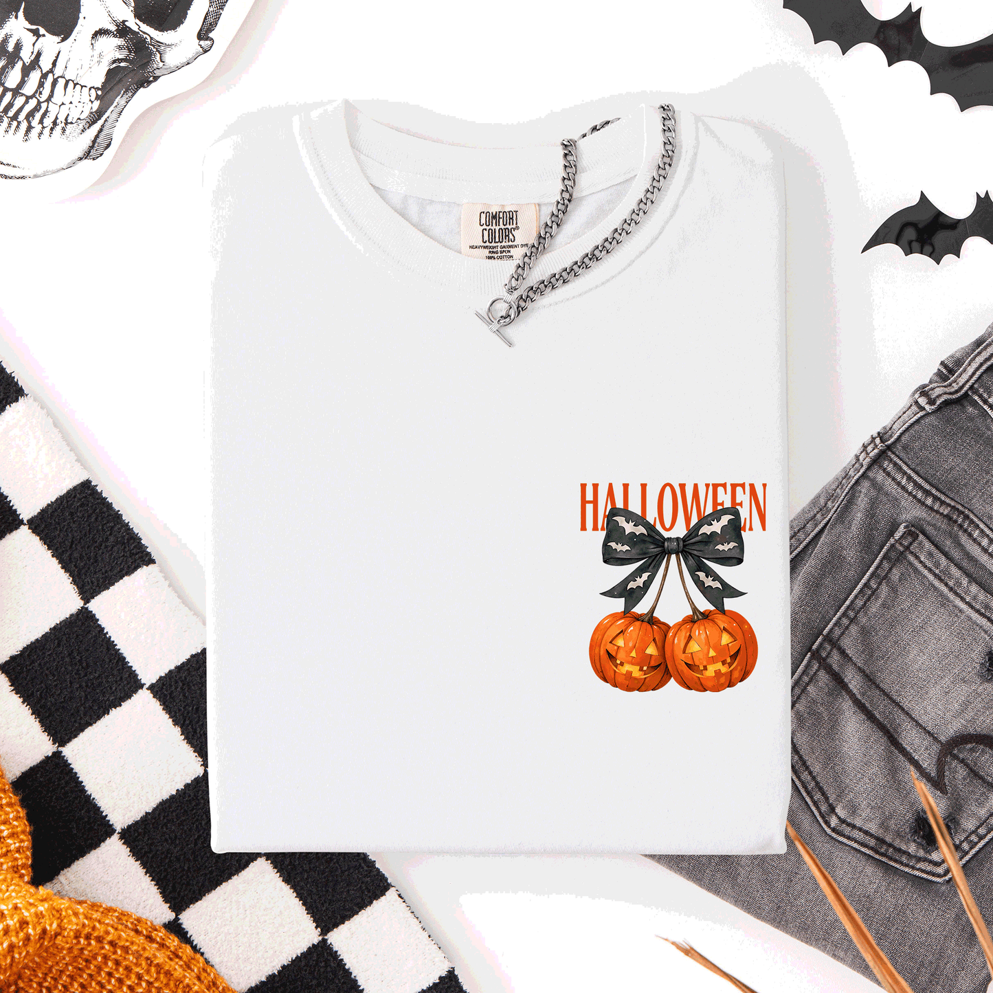 Halloween Jack o Lanterns, Cherry, Coquette, Cute, Adorable, Pocket, Comfort Colors T-Shirt