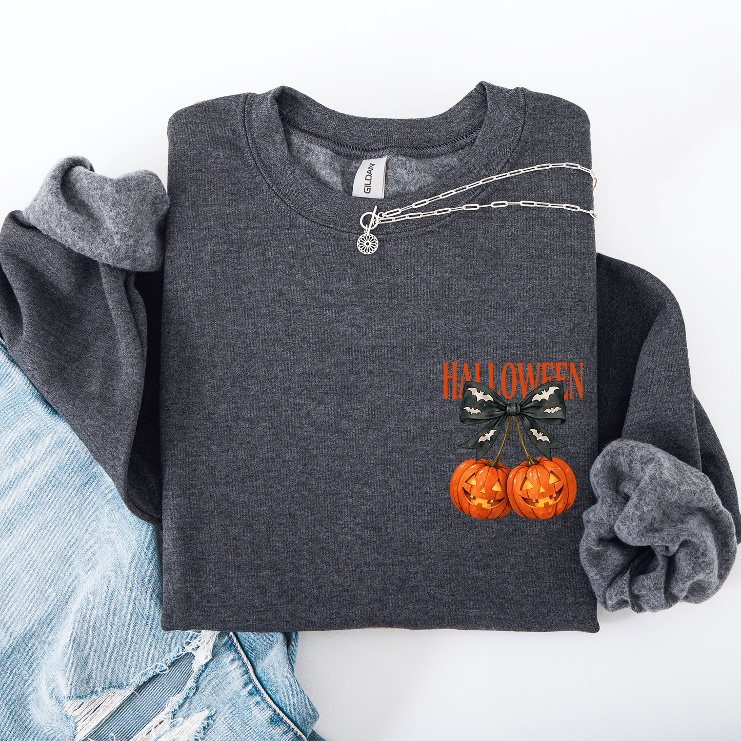 Halloween Jack o Lanterns, Cherry, Coquette, Cute, Adorable, Pocket Sweatshirt