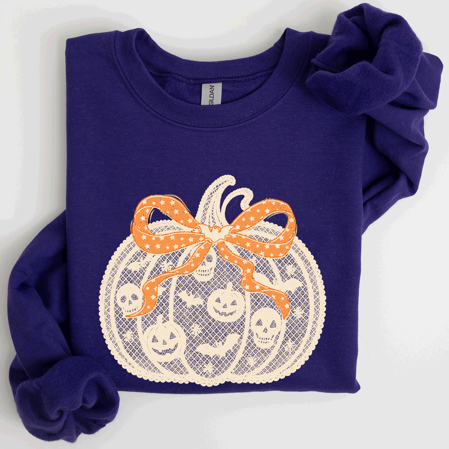 Halloween Pumpkin, Faux Lace, Coquette, Ribbon, Bows Sweatshirt