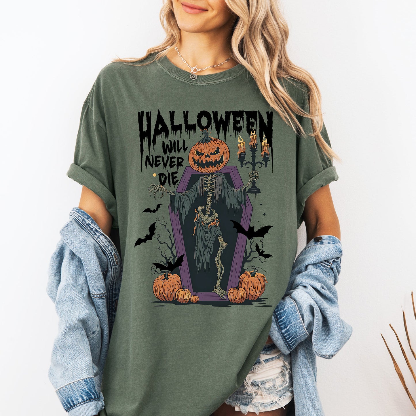 Halloween Will Never Die, Spooky, Jack o Lantern, Pumpkin, Comfort Colors T-Shirt