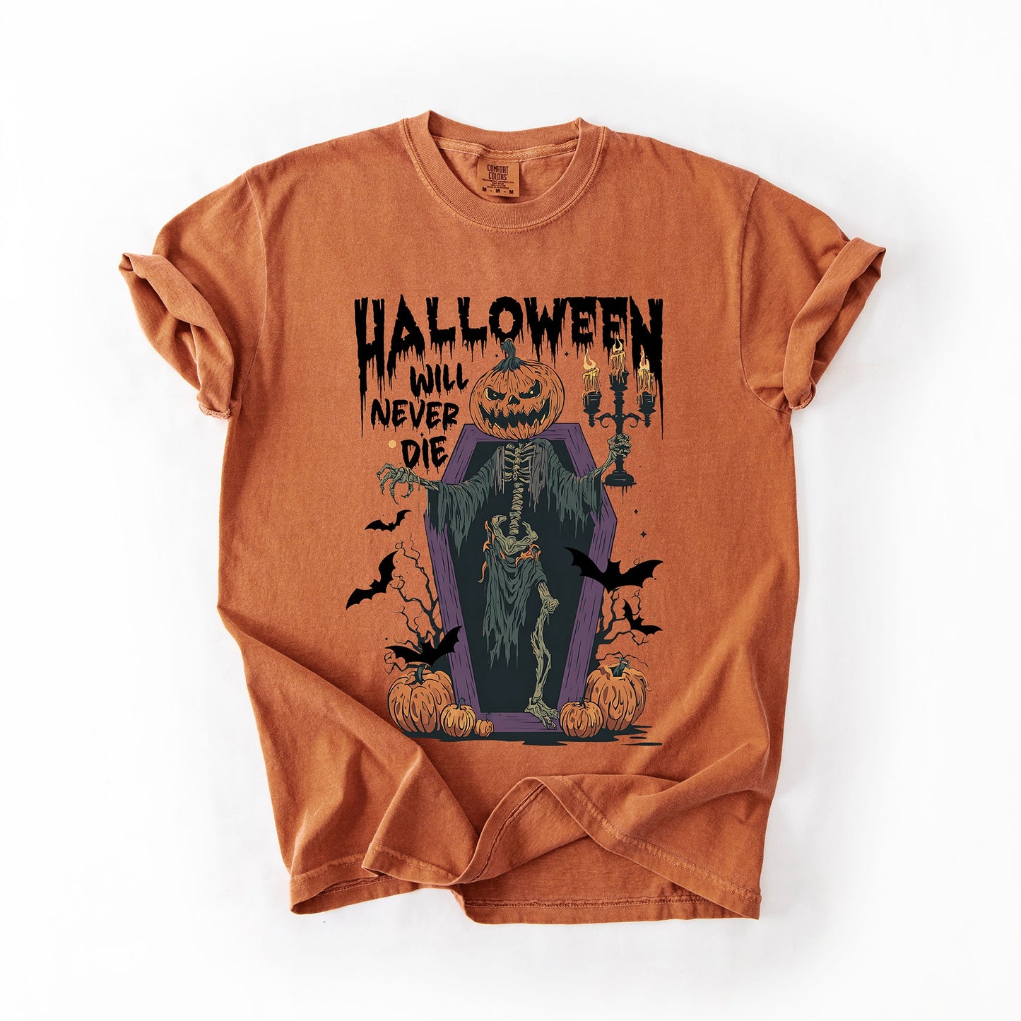 Halloween Will Never Die, Spooky, Jack o Lantern, Pumpkin, Comfort Colors T-Shirt