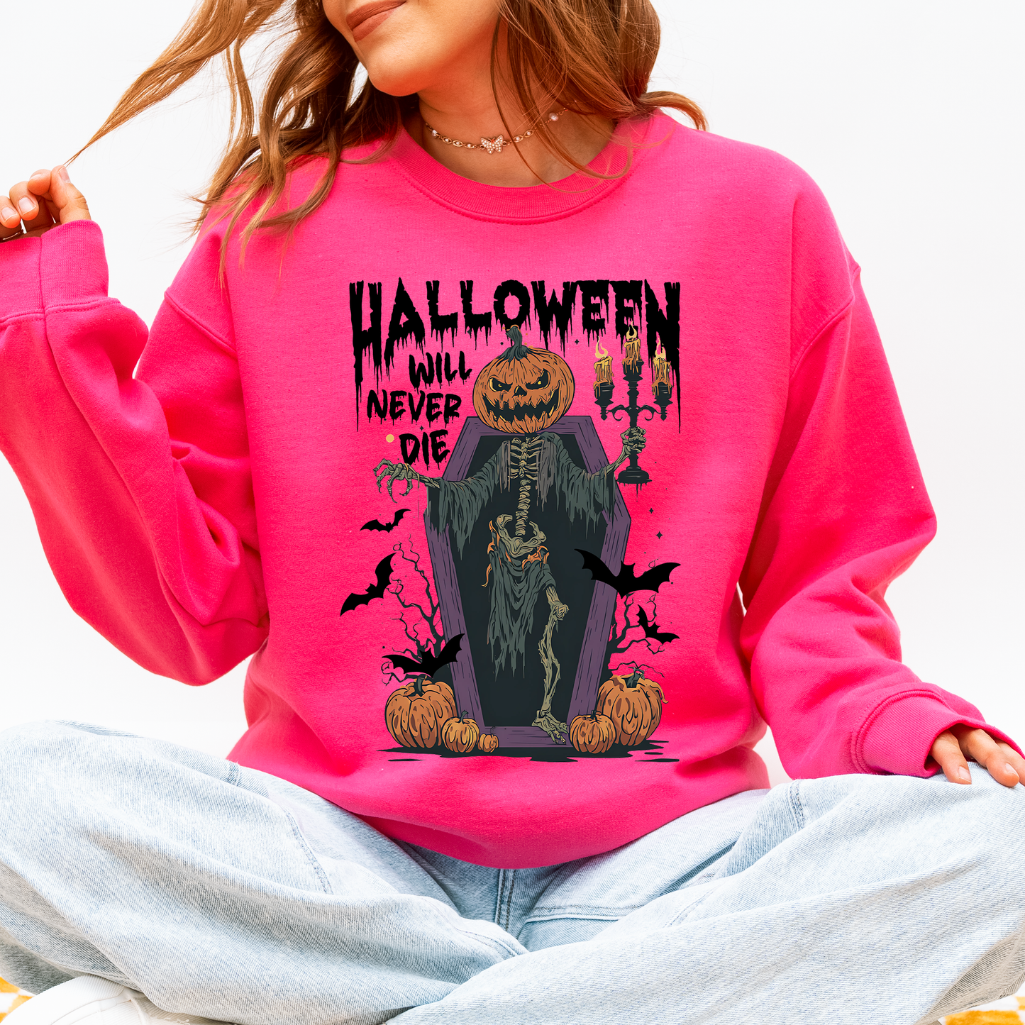 Halloween Will Never Die, Spooky, Jack o Lantern, Pumpkin Sweatshirt