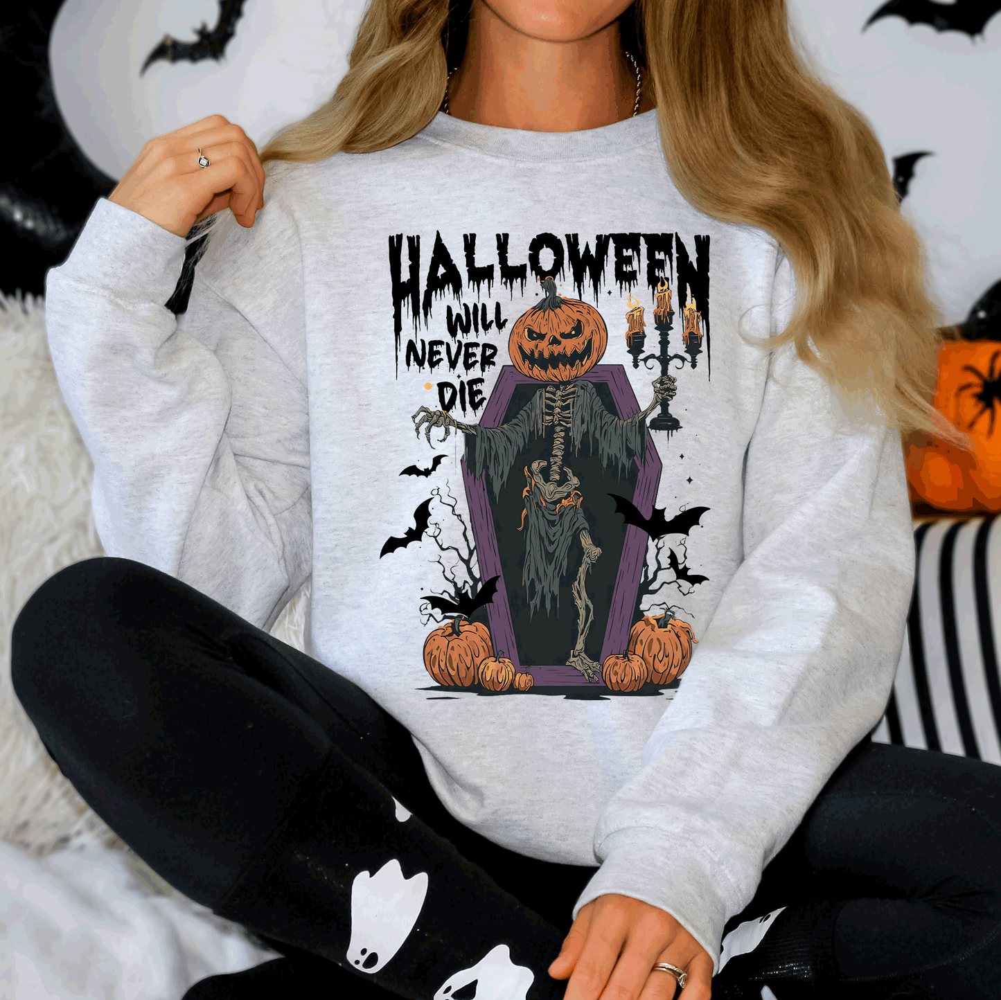Halloween Will Never Die, Spooky, Jack o Lantern, Pumpkin Sweatshirt