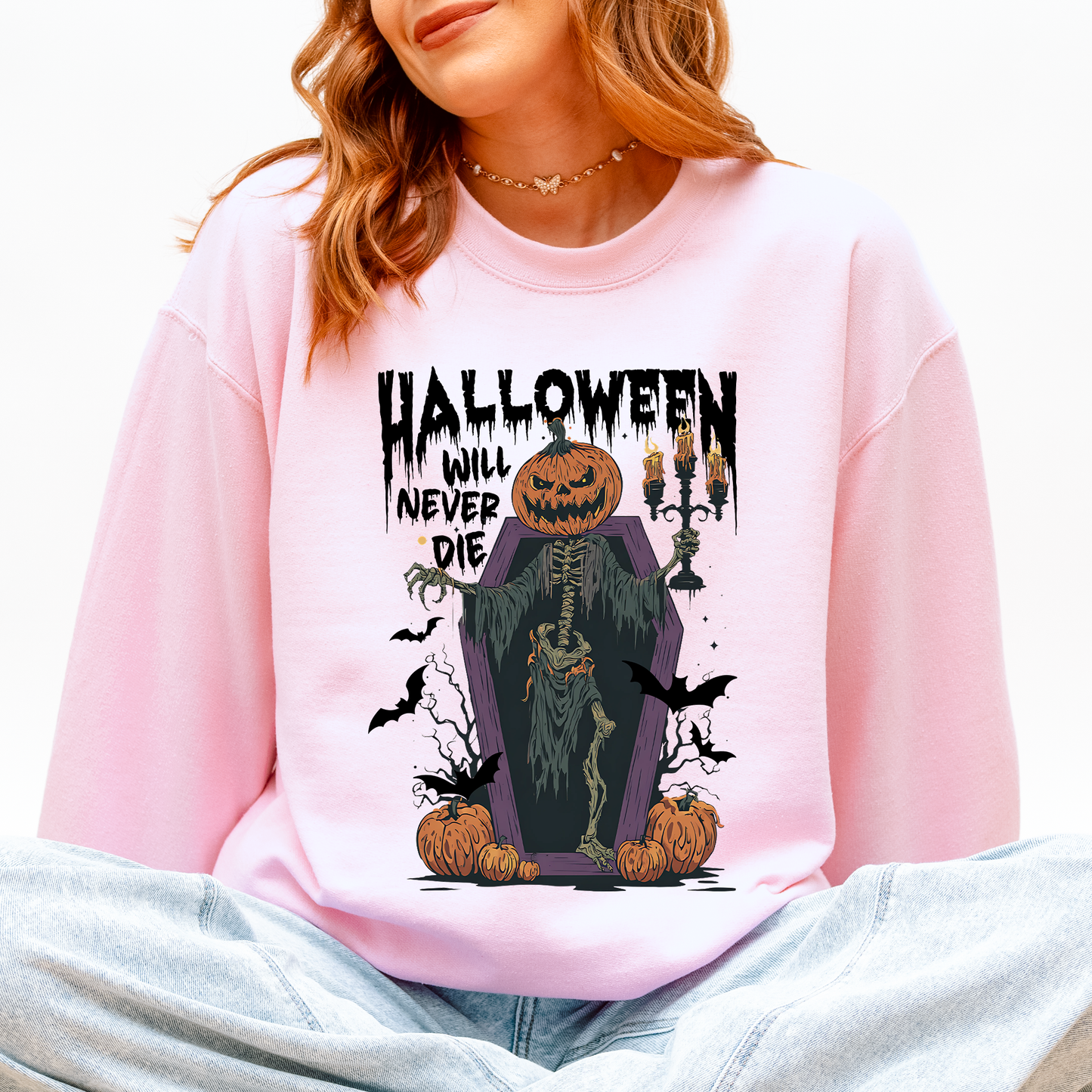 Halloween Will Never Die, Spooky, Jack o Lantern, Pumpkin Sweatshirt