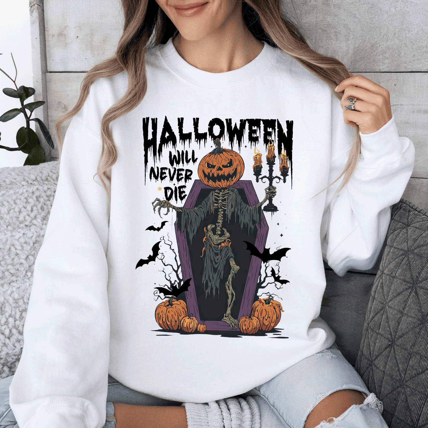 Halloween Will Never Die, Spooky, Jack o Lantern, Pumpkin Sweatshirt