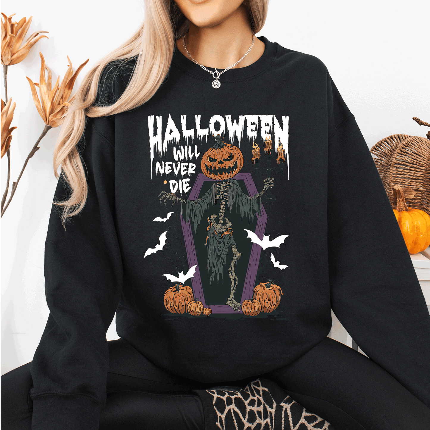 Halloween Will Never Die, Spooky, Jack o Lantern, Pumpkin Sweatshirt