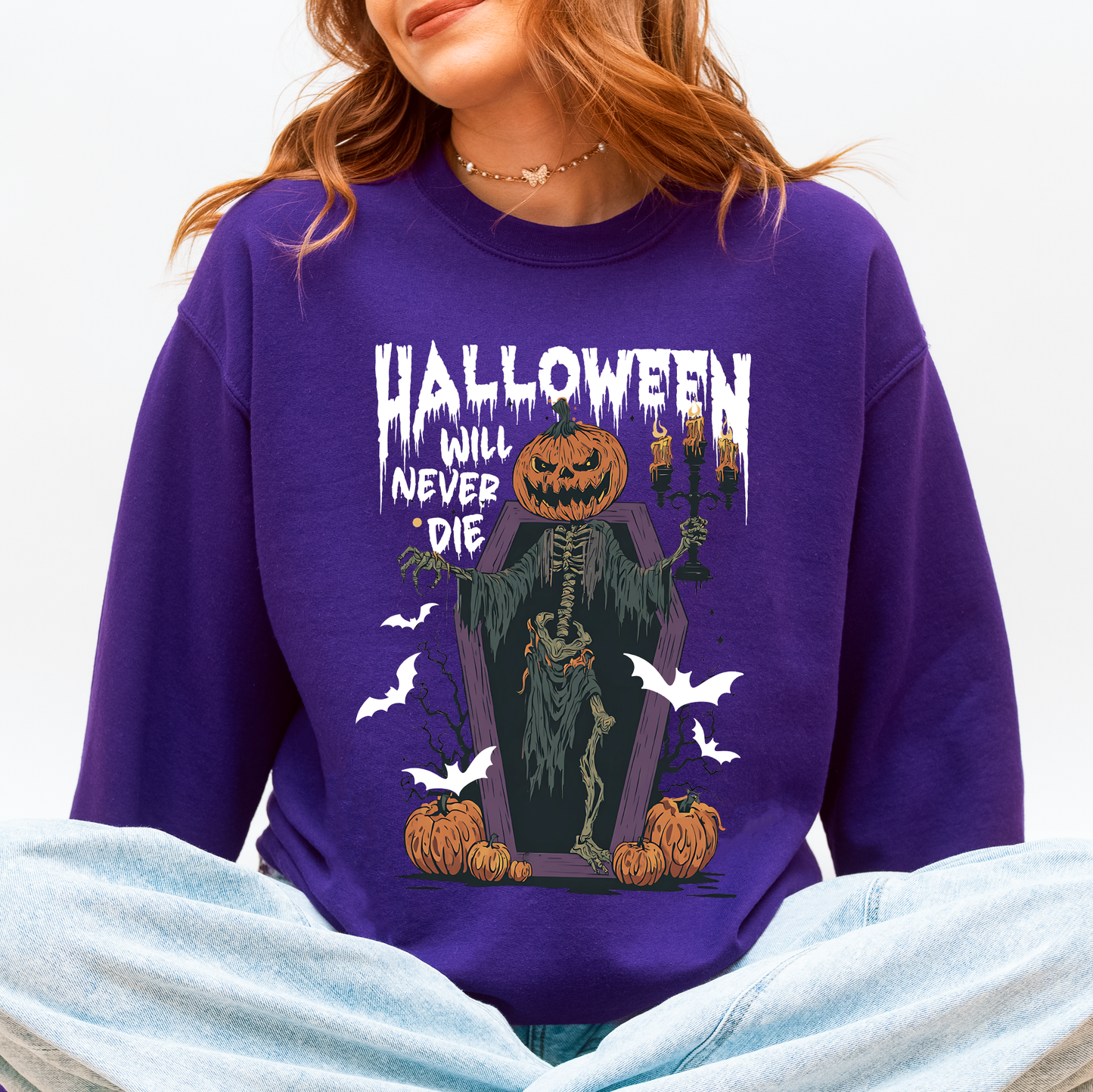 Halloween Will Never Die, Spooky, Jack o Lantern, Pumpkin Sweatshirt