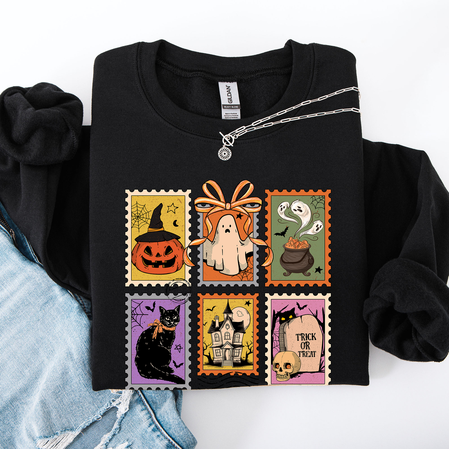 Halloween, Ghost, Black Cat, Pumpkin, Witch, Classic Sweatshirt