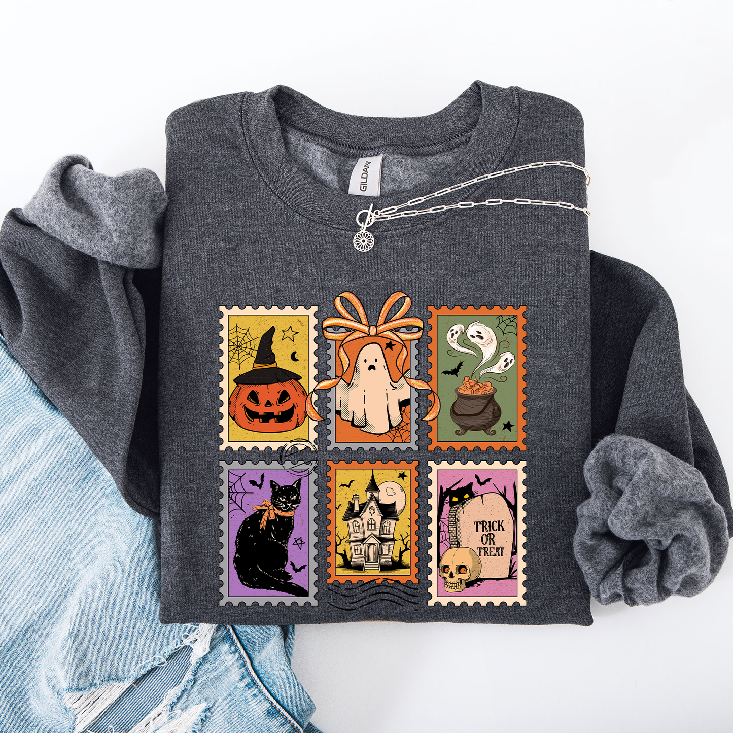 Halloween, Ghost, Black Cat, Pumpkin, Witch, Classic Sweatshirt