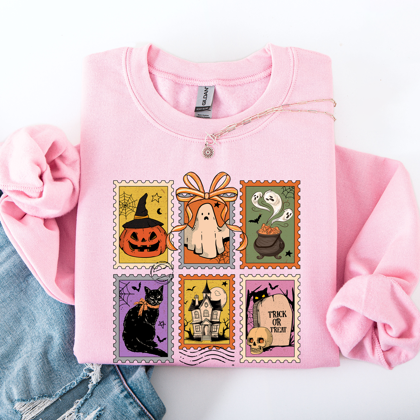 Halloween, Ghost, Black Cat, Pumpkin, Witch, Classic Sweatshirt