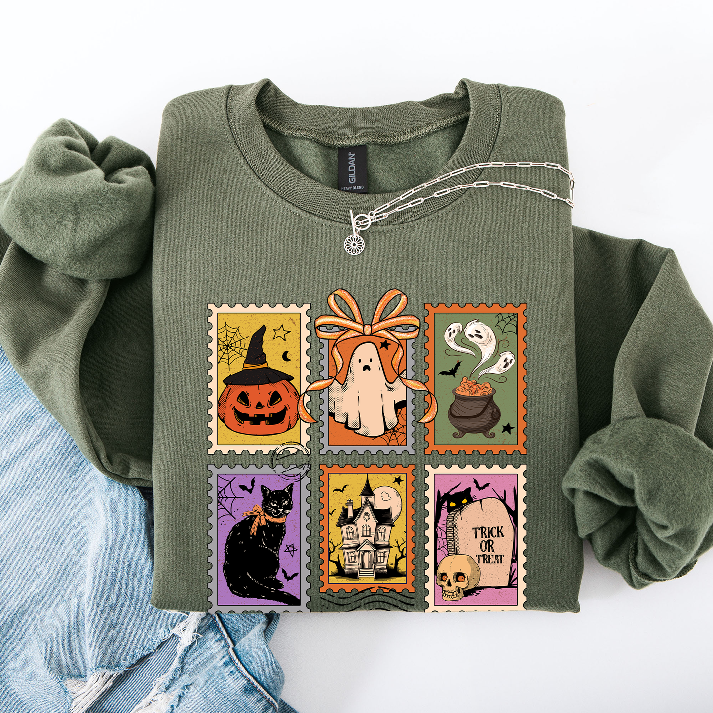 Halloween, Ghost, Black Cat, Pumpkin, Witch, Classic Sweatshirt