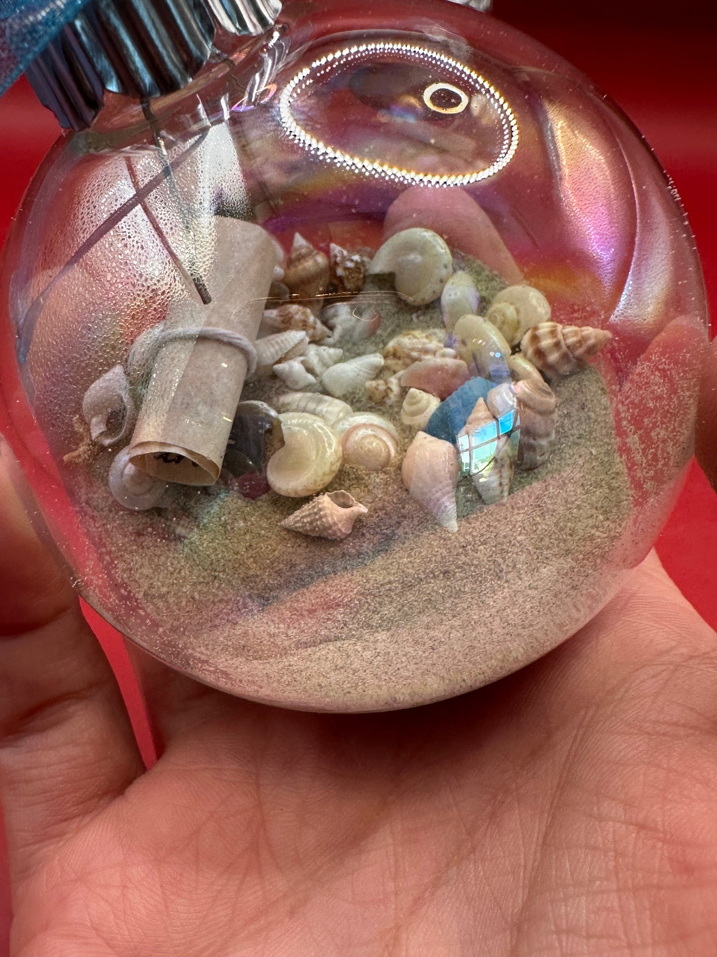 Shell In Your Pocket Message in a Bottle Glass Christmas Ornament