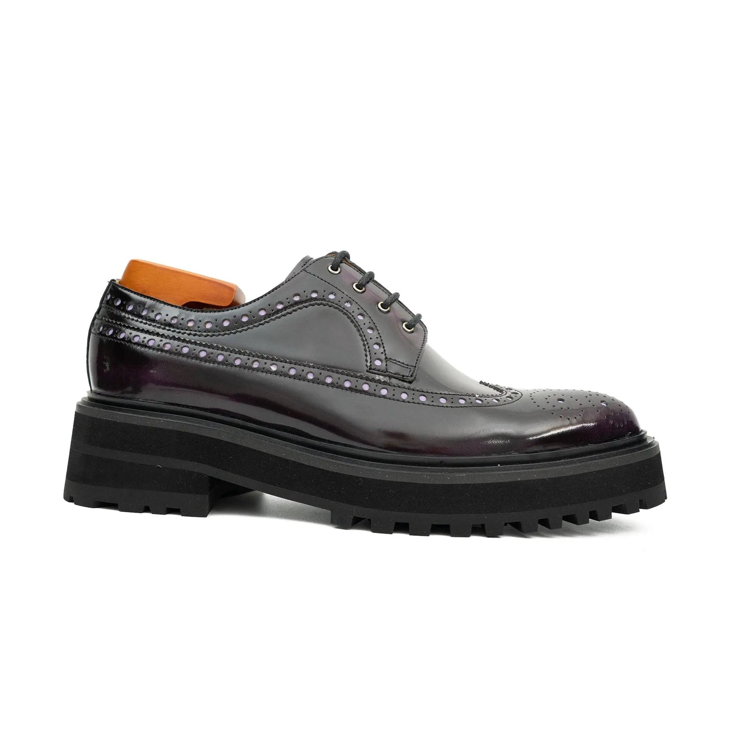 Handmade Chunky - sole Brogue Shoes Purple