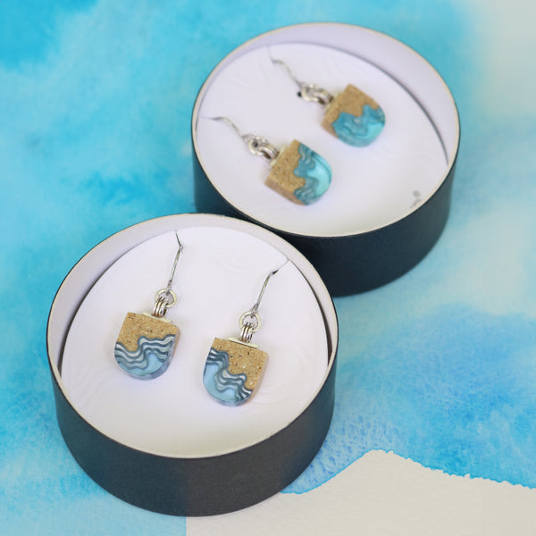Shoreline Earrings – Aqua & Ultramarine Resin U-Shaped Drops