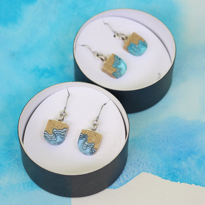 Shoreline Earrings – Aqua & Ultramarine Resin U-Shaped Drops