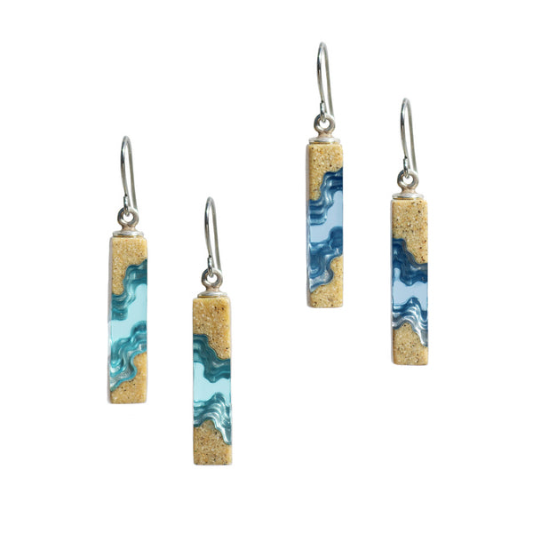 Strait Earrings – Aqua & Ultramarine Resin Rectangle Drops