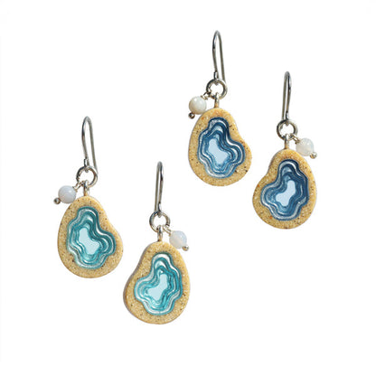 Basin Drop Earrings – Aqua & Ultramarine Resin with Agate