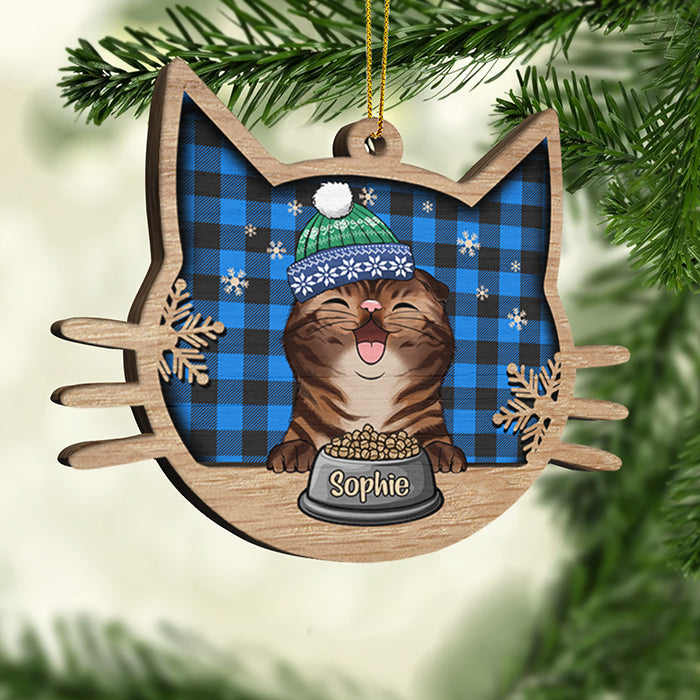 Happy Cat On Christmas Day - Personalized Wood Ornament - Christmas Gift for Cat Lovers, Cat Mom, Cat Dad