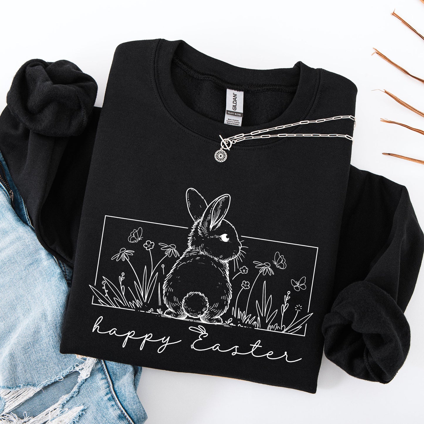 Happy Easter, Minimal, Easter, Bunny, Jesus, Rabbit, Holiday Sweatshirt