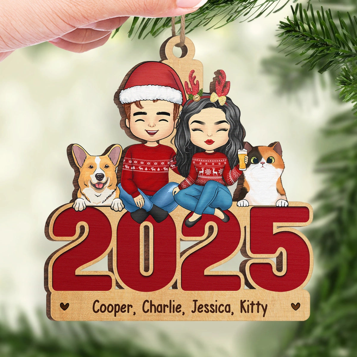 Happy Howlidays With All Our Love - Dog & Cat - Personalized Custom Shaped Ornament - Christmas Gift For Family, Pet Owners, Pet Lovers