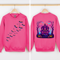 Haunted House, Bright Colors, Halloween, Front and Back, Bats, Ghosts, Spooky Sweatshirt