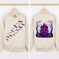 Haunted House, Bright Colors, Halloween, Front and Back, Bats, Ghosts, Spooky Sweatshirt