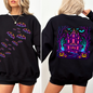 Haunted House, Bright Colors, Halloween, Front and Back, Bats, Ghosts, Spooky Sweatshirt