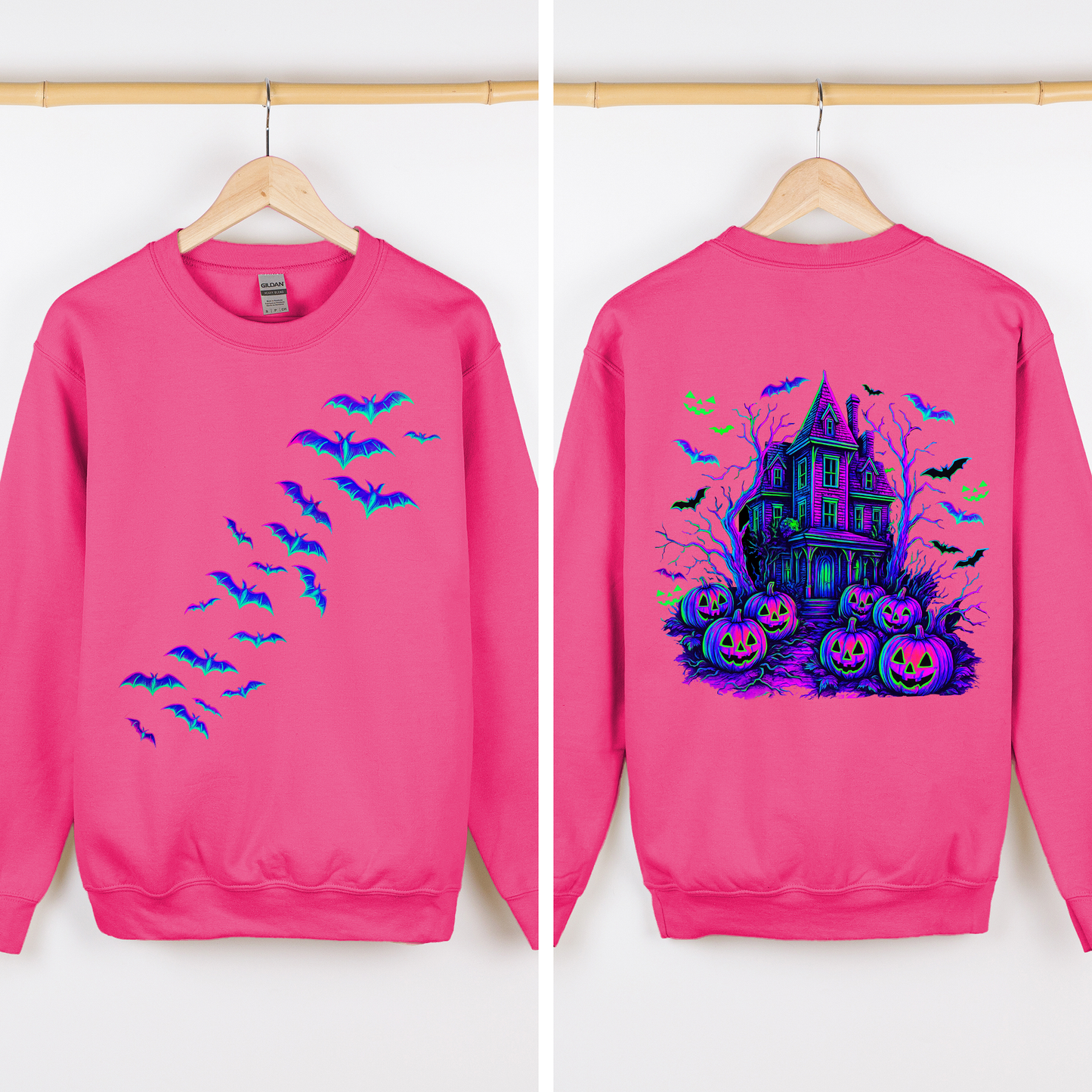 Haunted House, Halloween, Bright Colors, Bats, Spooky, Ghosts Sweatshirt