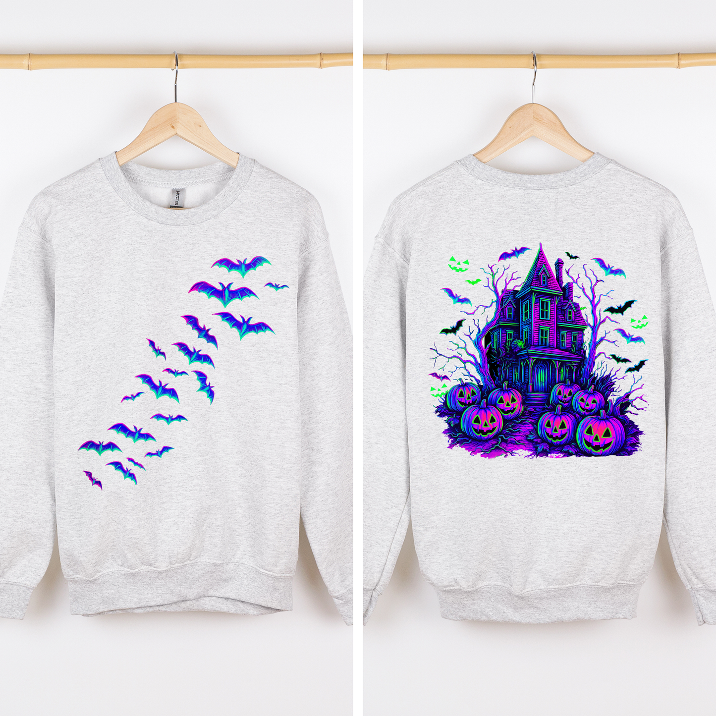 Haunted House, Halloween, Bright Colors, Bats, Spooky, Ghosts Sweatshirt