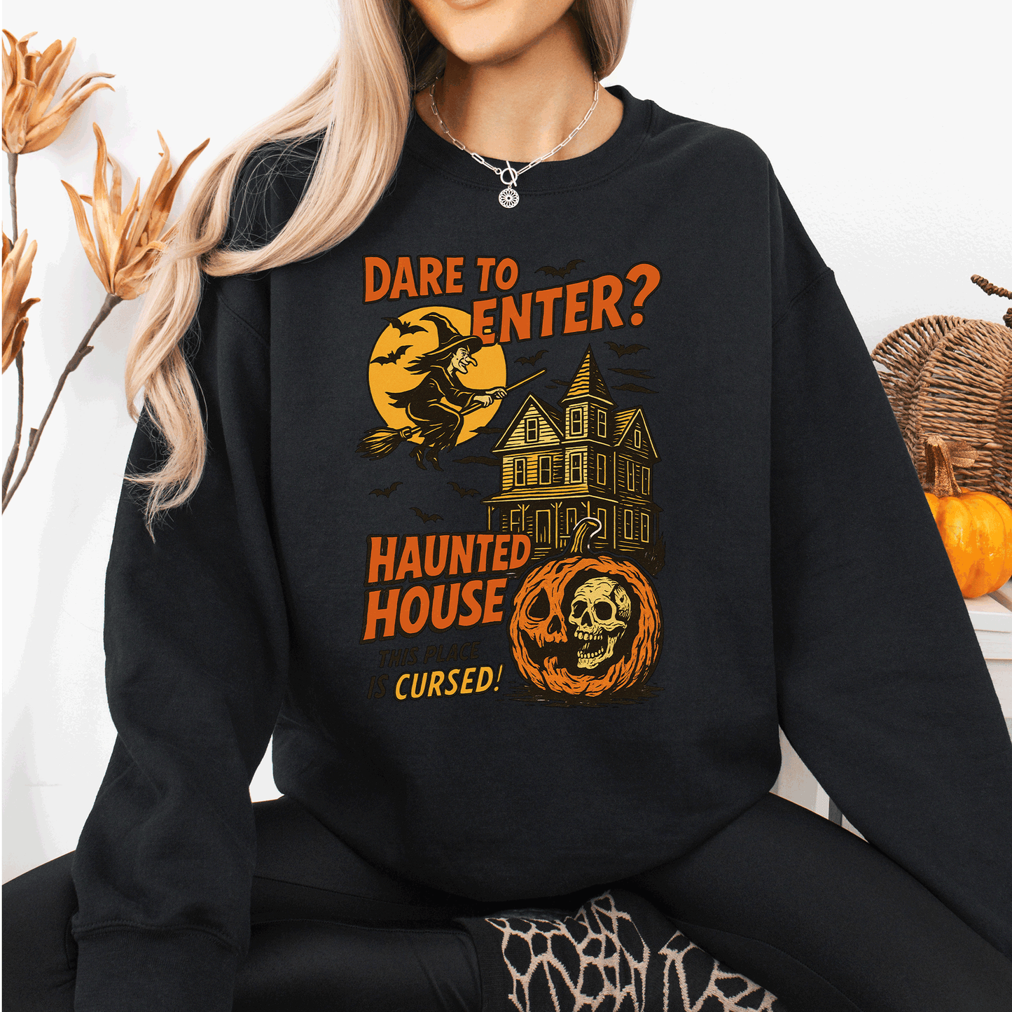 Haunted House, Halloween, Retro, Spooky, Witch Sweatshirt