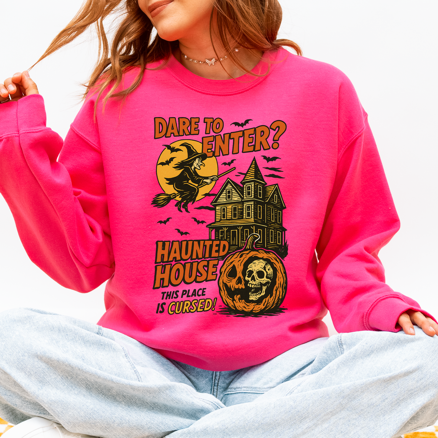 Haunted House, Halloween, Retro, Spooky, Witch Sweatshirt