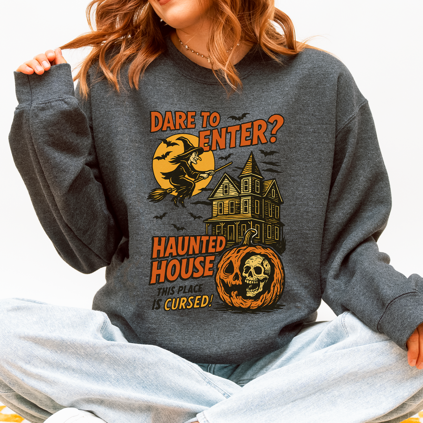 Haunted House, Halloween, Retro, Spooky, Witch Sweatshirt