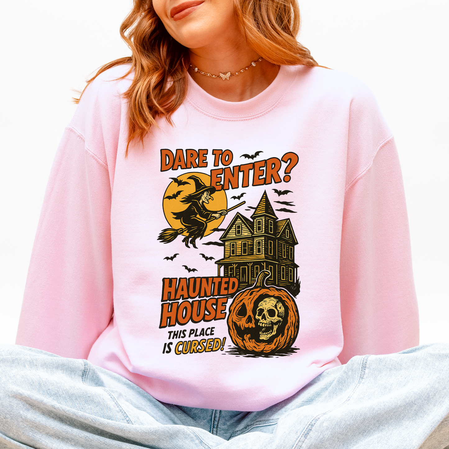 Haunted House, Halloween, Retro, Spooky, Witch Sweatshirt