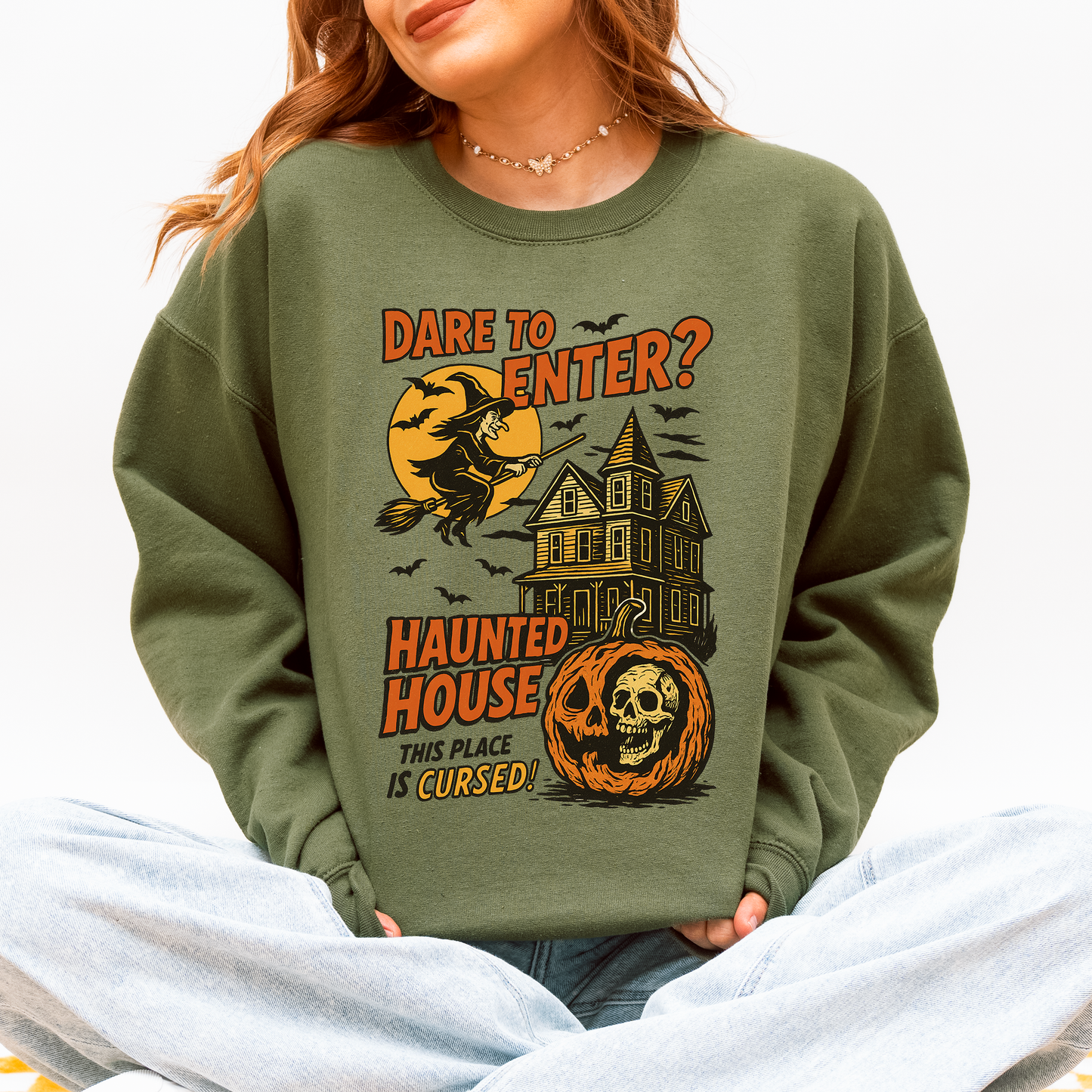 Haunted House, Halloween, Retro, Spooky, Witch Sweatshirt