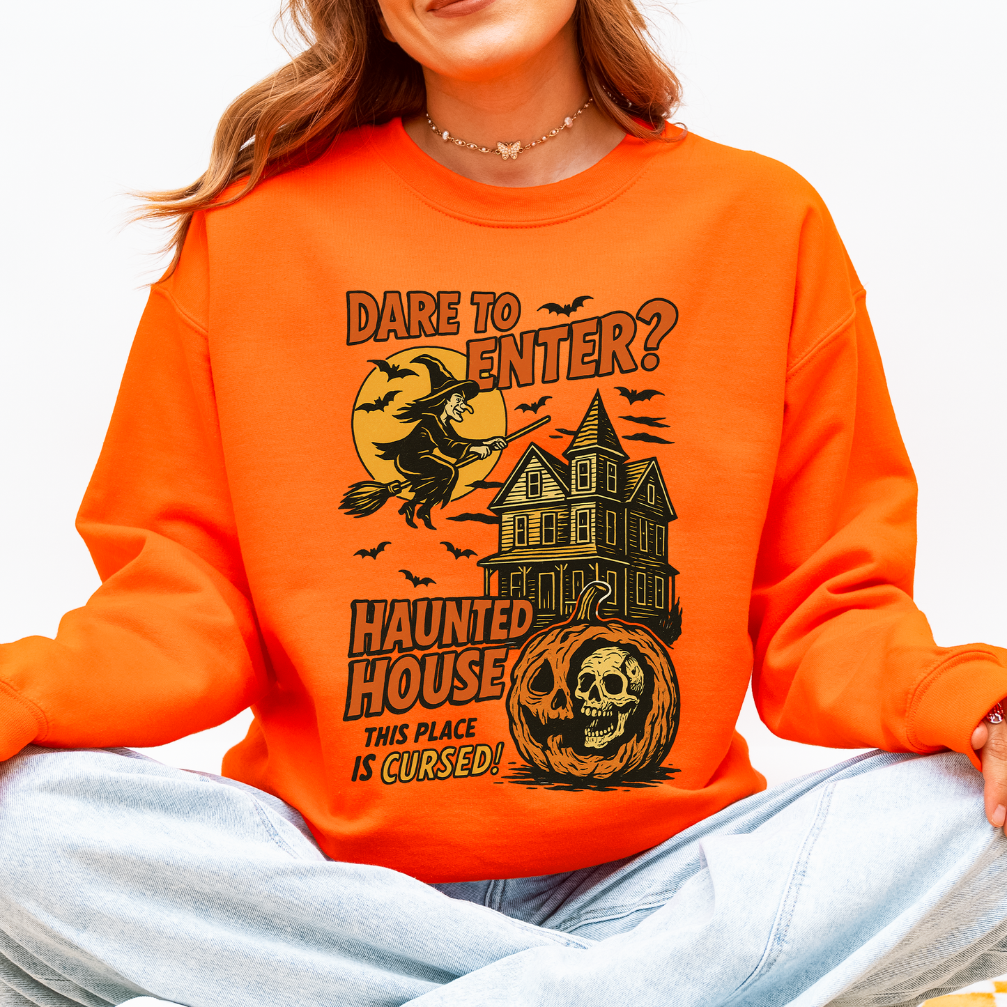 Haunted House, Halloween, Retro, Spooky, Witch Sweatshirt