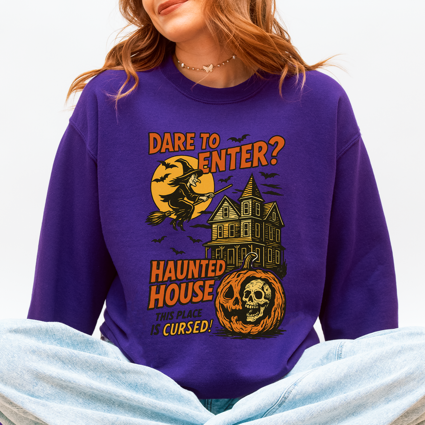 Haunted House, Halloween, Retro, Spooky, Witch Sweatshirt