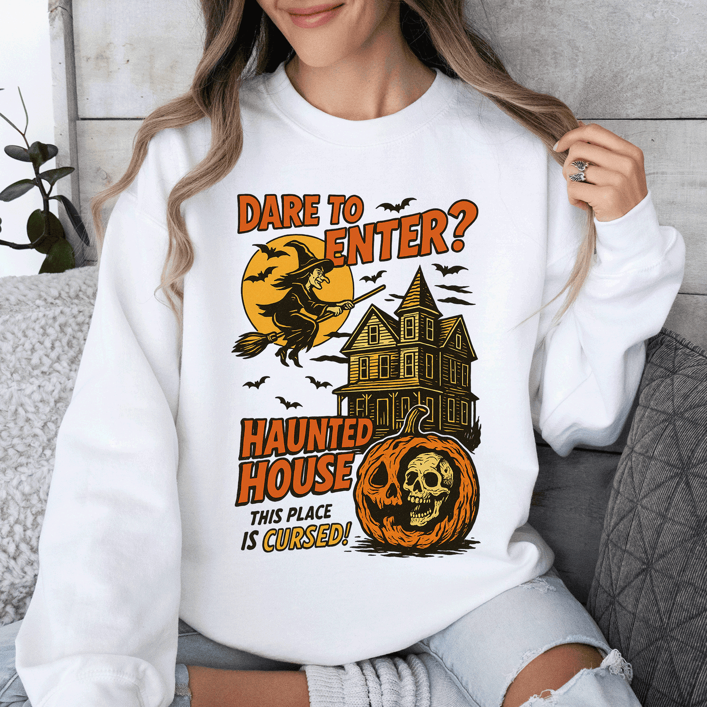 Haunted House, Halloween, Retro, Spooky, Witch Sweatshirt