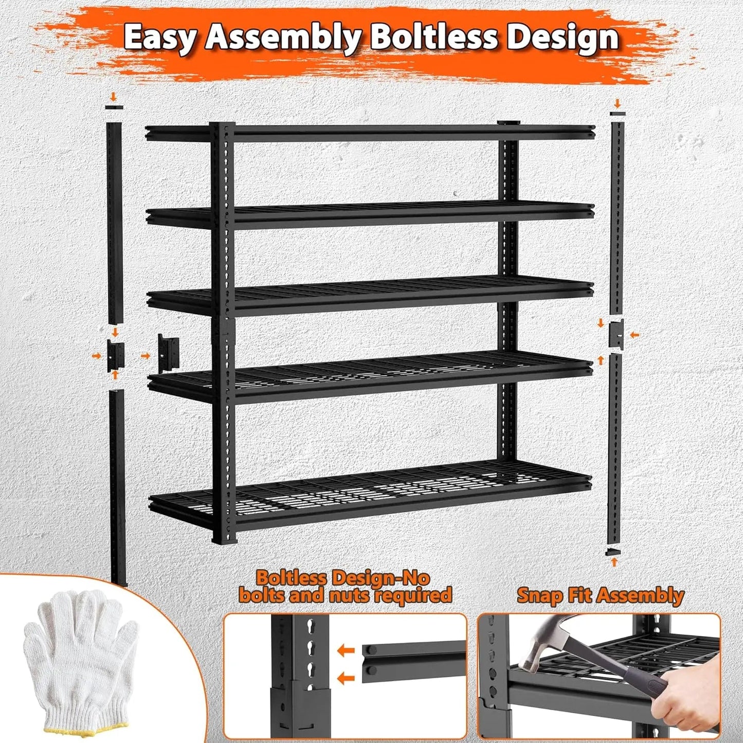 Hausvita Storage Shelves Heavy Duty, 48" L x 18" W x 72" H Garage Wire Shelving Unit Loads 2000LBS, 5-tier Adjustable Metal Industrial Utility Shelf Rack for Kitchen, Laundry Room, Pantry, Warehouse, Basement