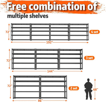 Hausvita Storage Shelves Heavy Duty, 48" L x 18" W x 72" H Garage Wire Shelving Unit Loads 2000LBS, 5-tier Adjustable Metal Industrial Utility Shelf Rack for Kitchen, Laundry Room, Pantry, Warehouse, Basement