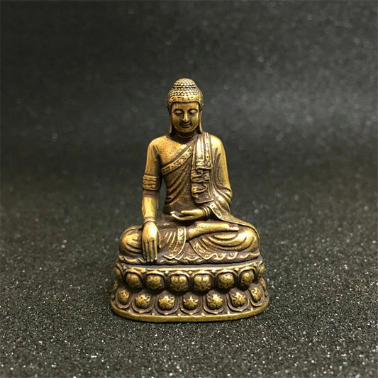 Retro Brass Buddha Sakyamuni Statue Mini Portable Pocket Sitting Buddha Sculpture Home Decor Office Desk Decorations Ornaments