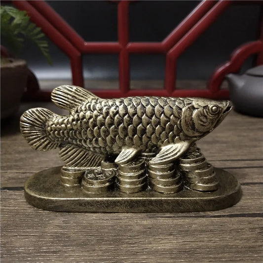 Bronze Color Animals Fish Statues Figurines Lucky Ornaments Resin Home Decoration Chinese Feng Shui Buddha Statue Sculpture