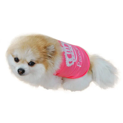 Dog Clothing Pet Supplies Vest Summer Crown T-shirt Pink Pet Cat And Dog Print Cotton Vest Puppy Princess Costume Pet Clothing#E
