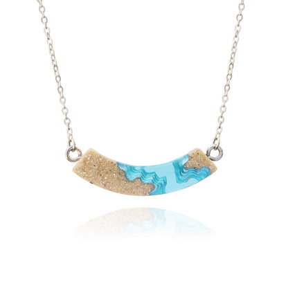 Headland Necklace – Aqua Resin & Sand Arc Pendant