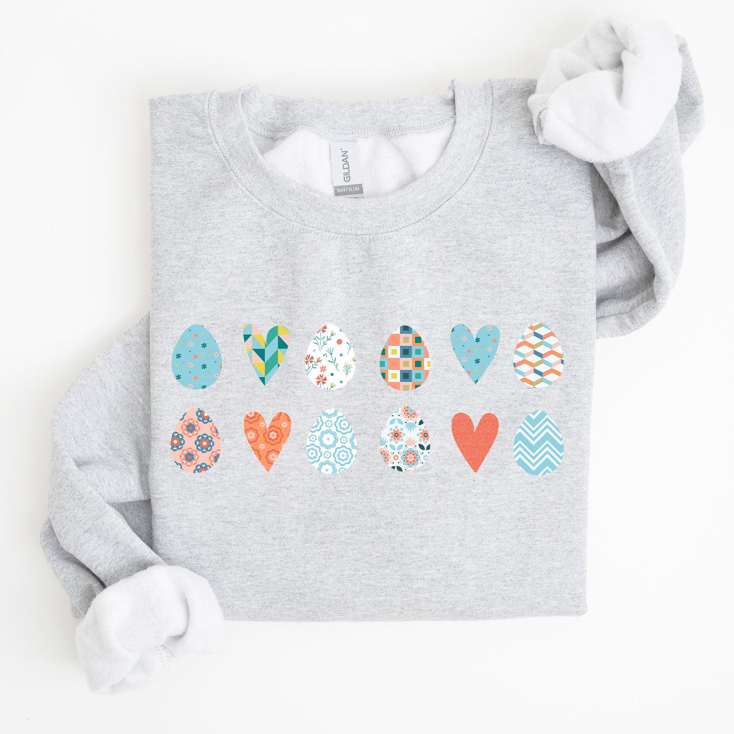 Hearts and Eggs, Colorful Easter Sweatshirt