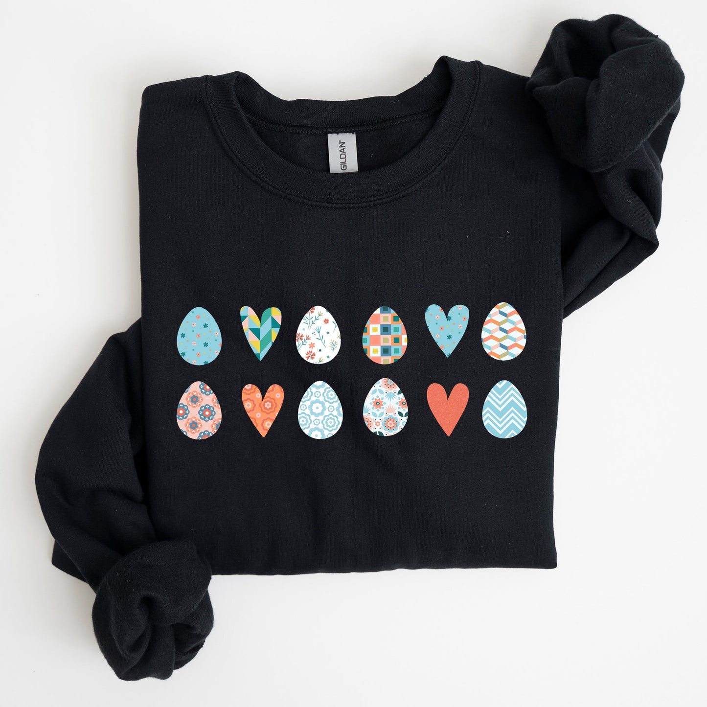 Hearts and Eggs, Colorful Easter Sweatshirt